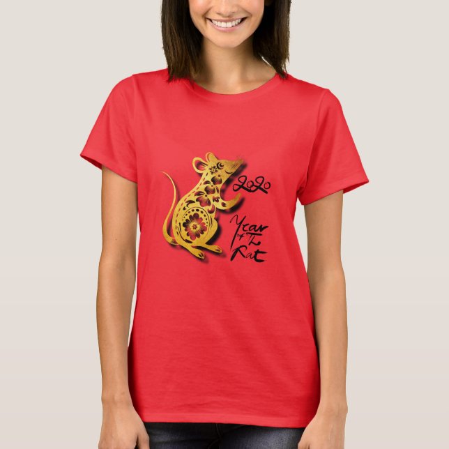 Cute Paper-cut Chinese New Year Rat Women Tee (Front)