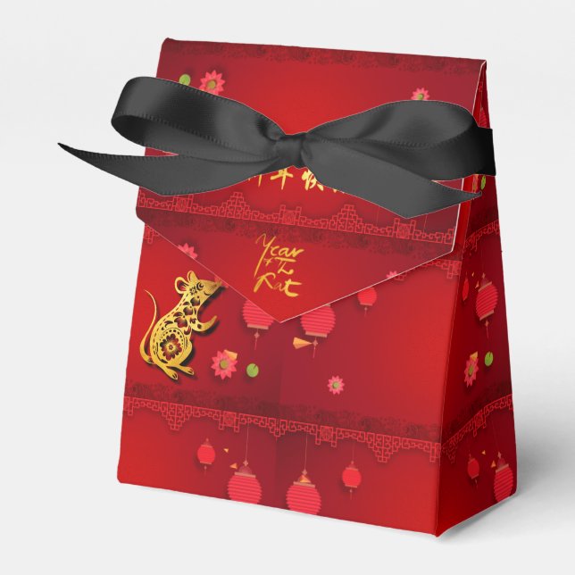Cute Paper-cut Rat Year Stylised lanterns TFB Favour Box (Front Side)