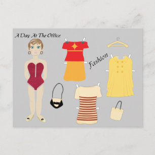 Cute Paper Doll Fashion Picture Postcard