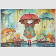 Cute Paper Doll Girl Watercolor Collage Decoupage