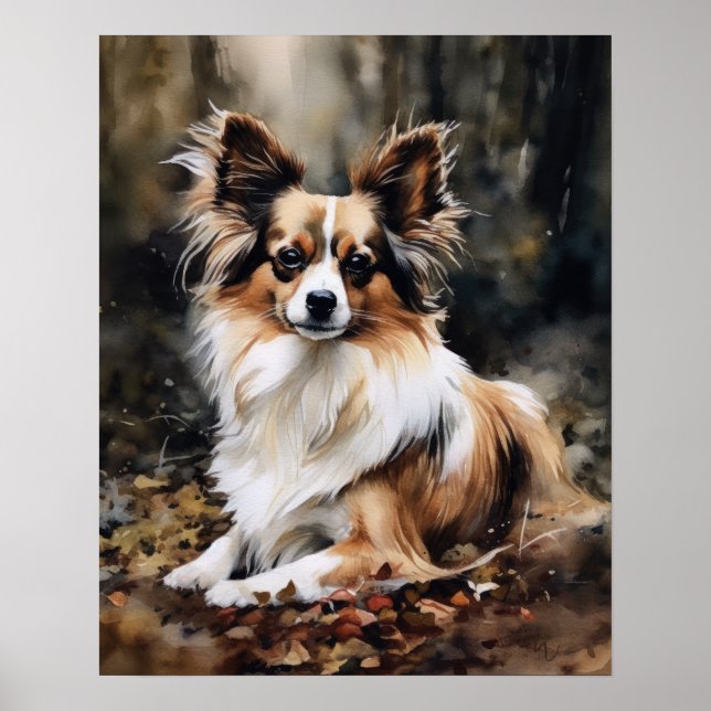 Cute Papillon Dog Art Print Poster (Front)