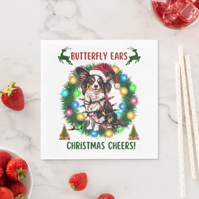 Cute Papillon Dog Christmas Hat Xmas Napkin (Insitu)