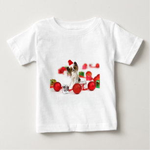 Cute Papillon Dog Christmas Santa Hat Baby T-Shirt