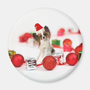 Cute Papillon Dog Christmas Santa Hat Magnet