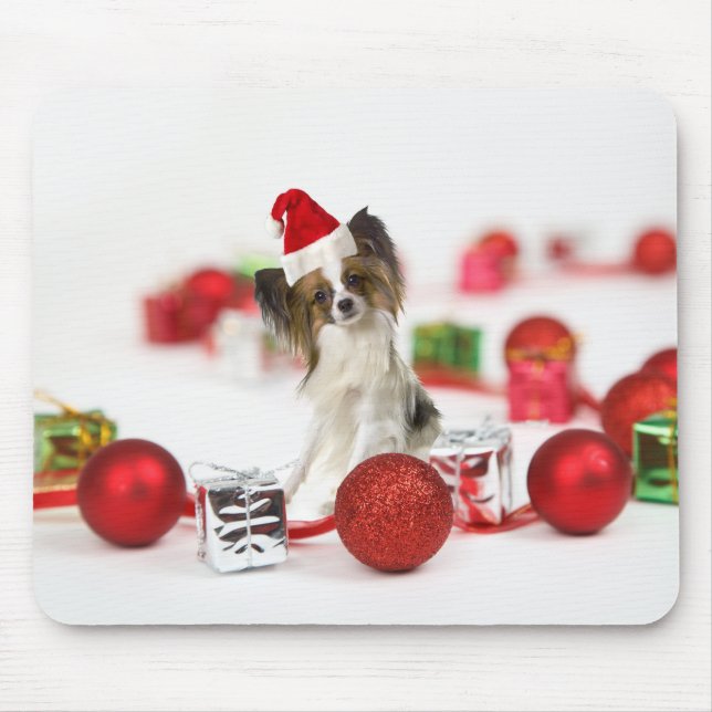 Cute Papillon Dog Christmas Santa Hat Mouse Mat (Front)