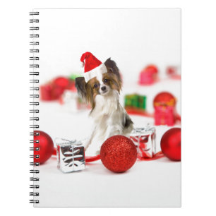 Cute Papillon Dog Christmas Santa Hat Notebook