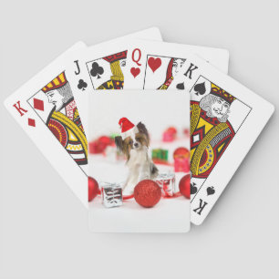 Cute Papillon Dog Christmas Santa Hat Playing Cards