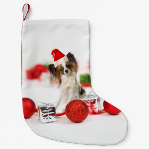 Cute Papillon Dog Christmas Santa Hat Small Christmas Stocking