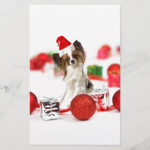 Cute Papillon Dog Christmas Santa Hat Stationery