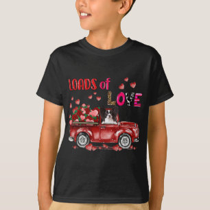 Cute Papillon Dog Driving Red Truck Happy Valentin T-Shirt