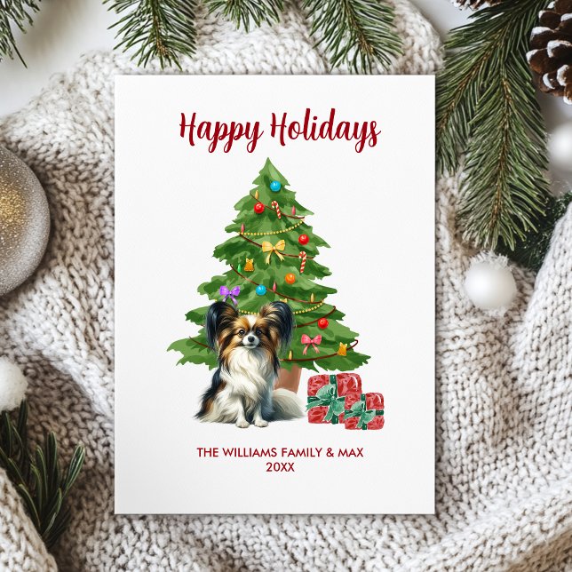 Cute Papillon Dog Family Christmas Holiday Card (Creator Uploaded)