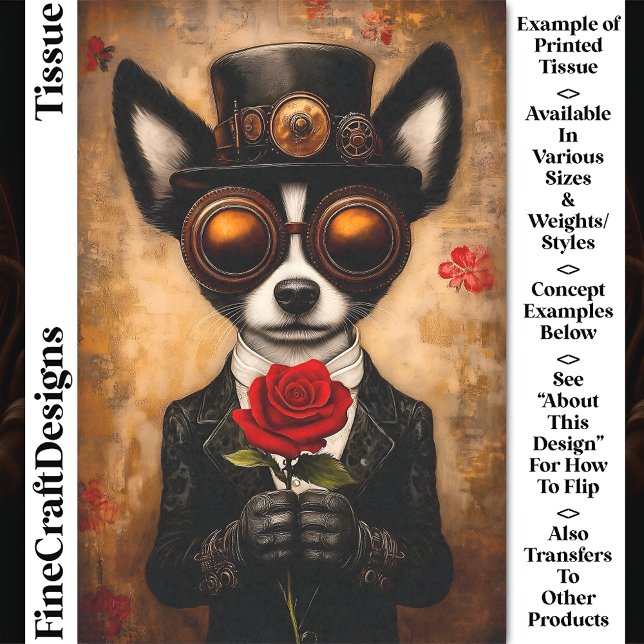 Cute Papillon Dog, Goggles, Red Rose CQ6 Decoupage Tissue Paper (Creator Uploaded)