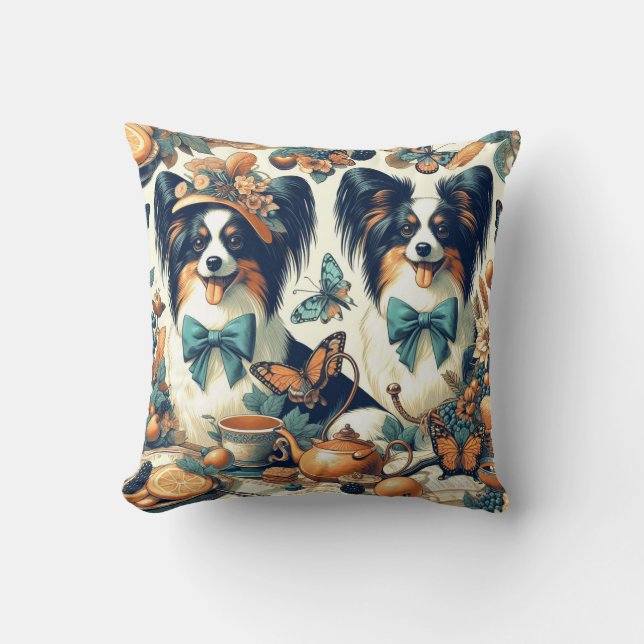 Cute Papillon Dog Illustration Cushion (Front)
