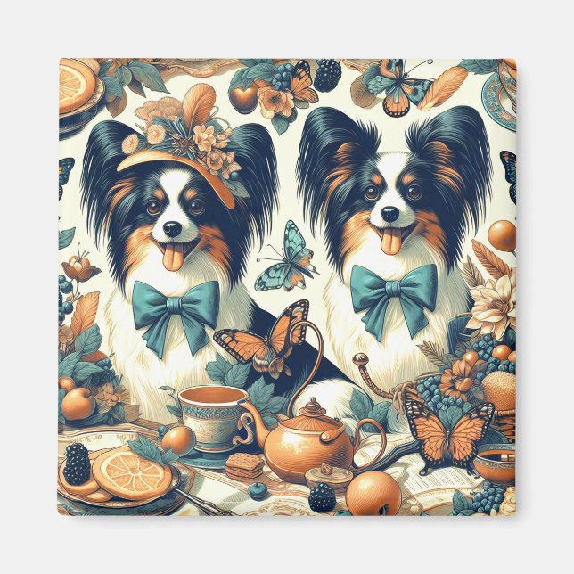 Cute Papillon Dog Illustration Magnet (Front)