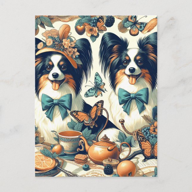 Cute Papillon Dog Illustration Postcard (Front)
