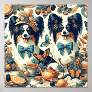 Cute Papillon Dog Illustration Poster