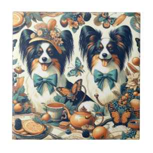 Cute Papillon Dog Illustration Tile