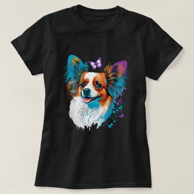Cute Papillon Dog on Continental Toy Spaniel Lover T-Shirt (Design Front)