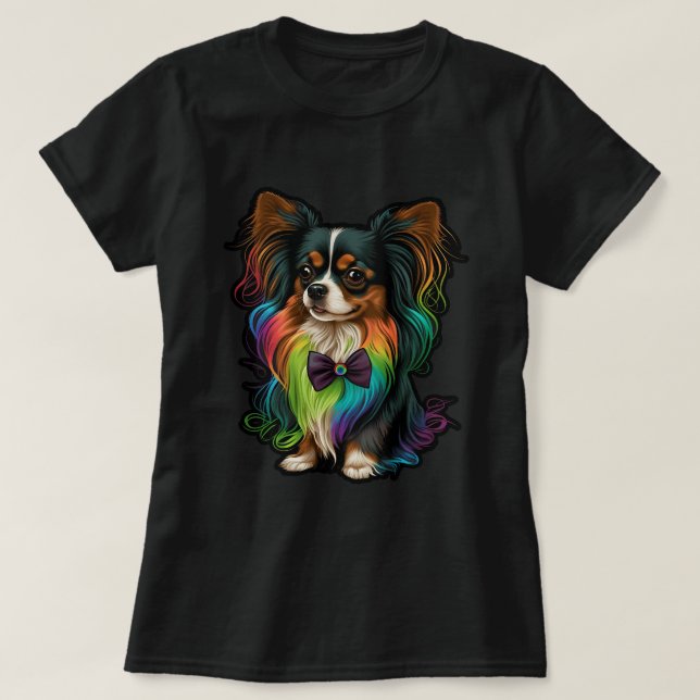 Cute Papillon Dog on Continental Toy Spaniel Lover T-Shirt (Design Front)