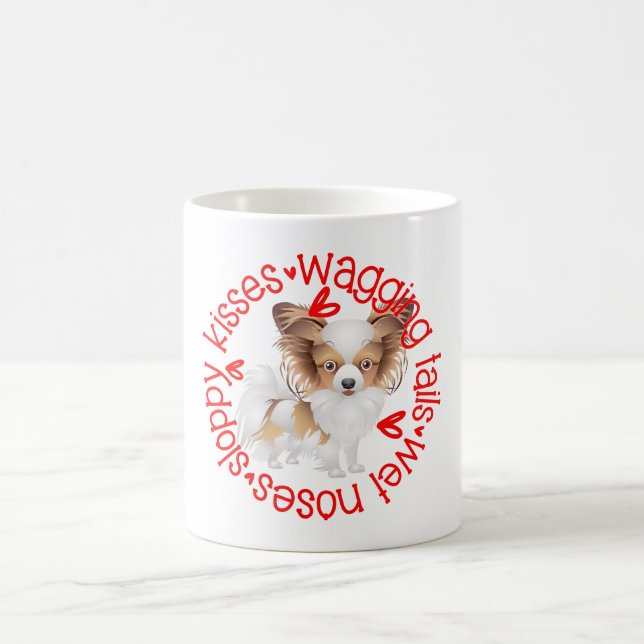 Cute Papillon dog, sloppy kisses Coffee Mug (Center)