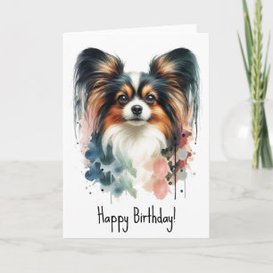 Cute Papillon Dog Watercolor Art Card