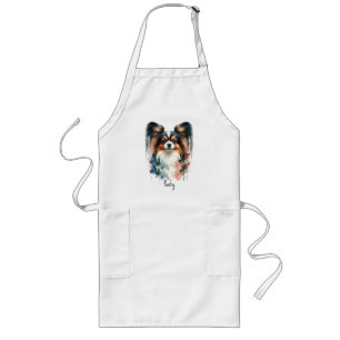 Cute Papillon Dog Watercolor Art Long Apron