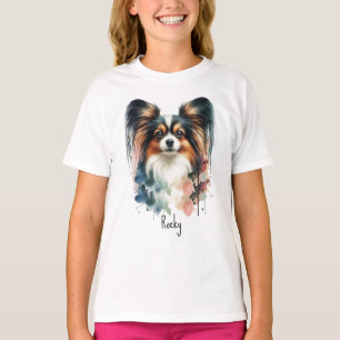 Cute Papillon Dog Watercolor Art T-Shirt