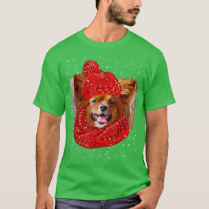 Cute Papillon Dog Xmas Hat Scarf Merry Christmas S T-Shirt