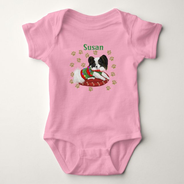 Cute Papillon Puppy Baby Bodysuit (Front)