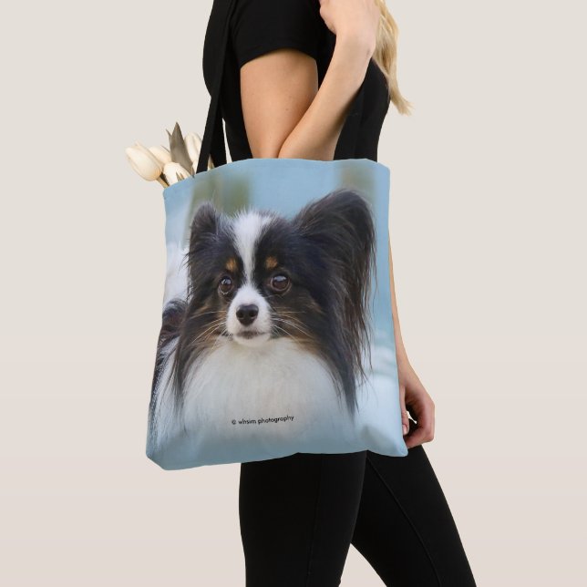 Cute Papillon Toy Spaniel Dog at the Dock Tote Bag (Close Up)