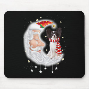 Cute Papillon With Santa Hat Christmas Dog Lover Mouse Mat