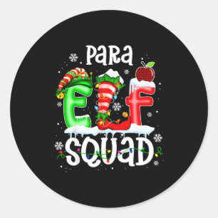 Cute Para Elf Squad Funny Christmas Elf Kids Teach Classic Round Sticker