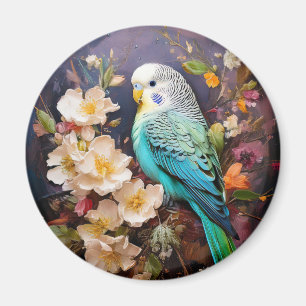 Cute Parakeet and Flowers Magnet