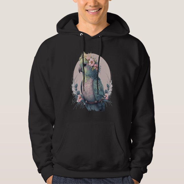 Cute Parakeet Budgie Bird Flower Crown Pet Birds Hoodie (Front)
