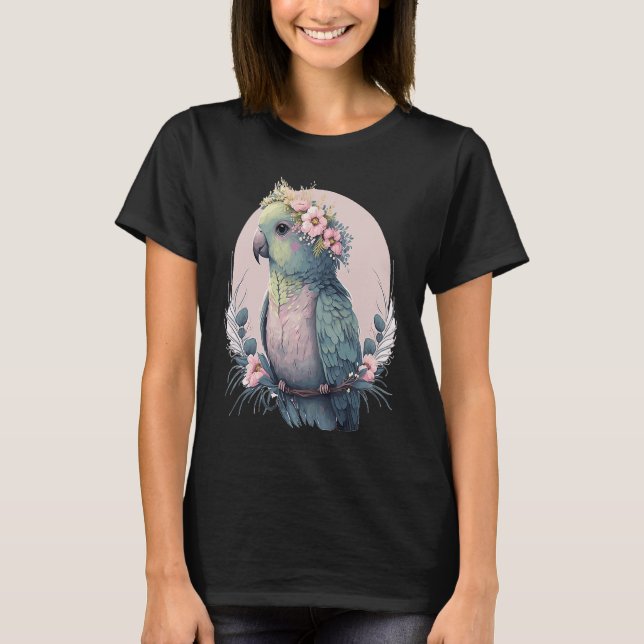 Cute Parakeet Budgie Bird Flower Crown Pet Birds T-Shirt (Front)