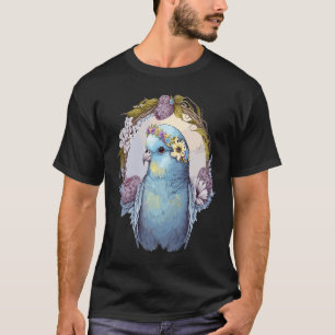 Cute Parakeet Budgie Bird Flower Crown Pet Birds   T-Shirt