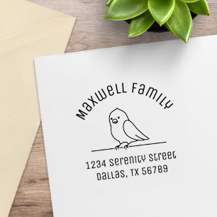 Cute Parakeet Parrot Bird Family Arch Address Rubber Stamp