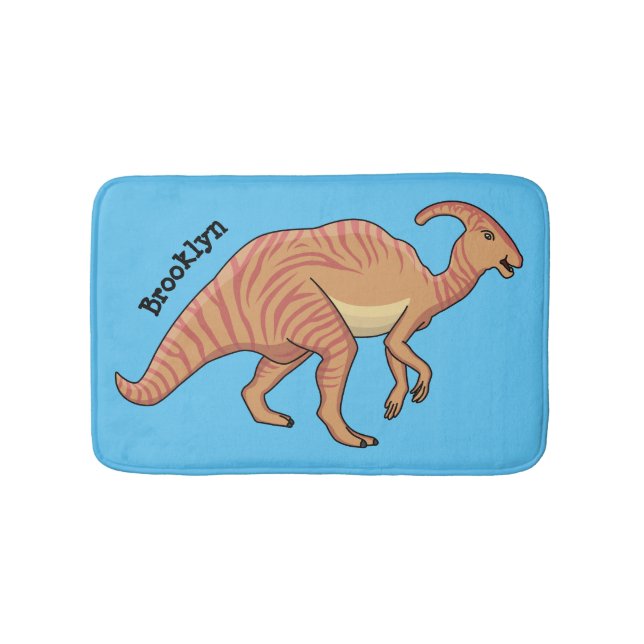 Cute parasaurolophus dinosaur cartoon illustration bath mat (Front)