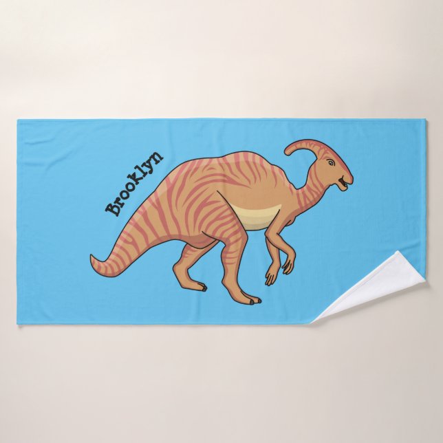 Cute parasaurolophus dinosaur cartoon illustration bath towel set (Bath Towel)