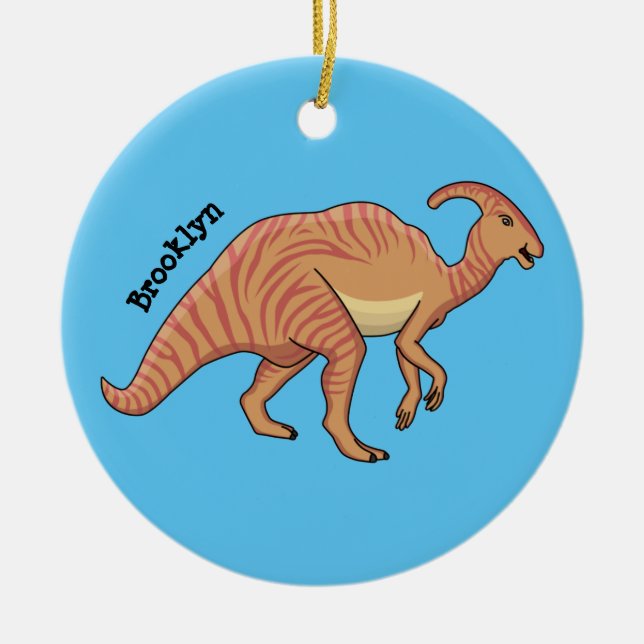 Cute parasaurolophus dinosaur cartoon illustration ceramic tree decoration (Front)
