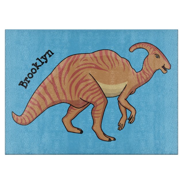 Cute parasaurolophus dinosaur cartoon illustration cutting board (Front)