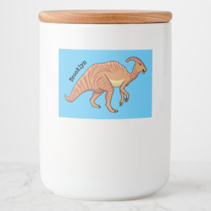 Cute parasaurolophus dinosaur cartoon illustration food label
