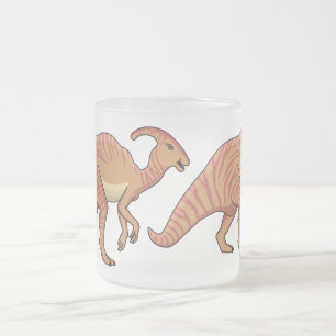 Cute parasaurolophus dinosaur cartoon illustration frosted glass coffee mug