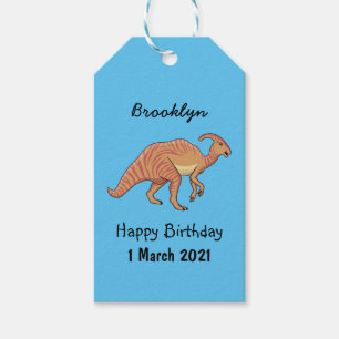 Cute parasaurolophus dinosaur cartoon illustration gift tags