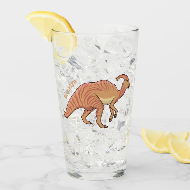 Cute parasaurolophus dinosaur cartoon illustration glass (Front Ice)