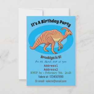 Cute parasaurolophus dinosaur cartoon illustration invitation
