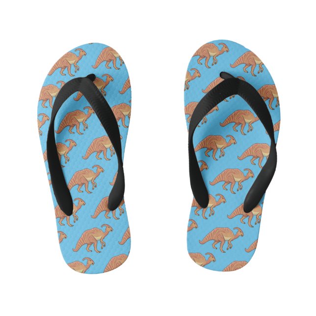 Cute parasaurolophus dinosaur cartoon illustration kid's flip flops (Footbed)