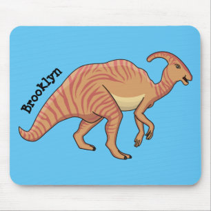Cute parasaurolophus dinosaur cartoon illustration mouse mat