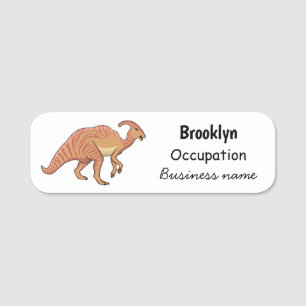 Cute parasaurolophus dinosaur cartoon illustration name tag