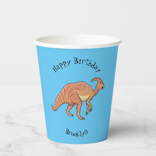 Cute parasaurolophus dinosaur cartoon illustration paper cups (Front)